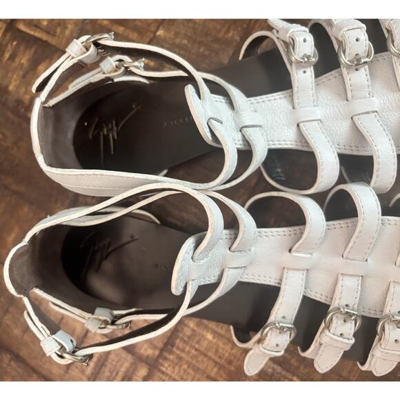 Giuseppe Zanotti Women's White Gladiator Ankle Strap Flats Sandals Size 8.5 - Picture 9 of 16